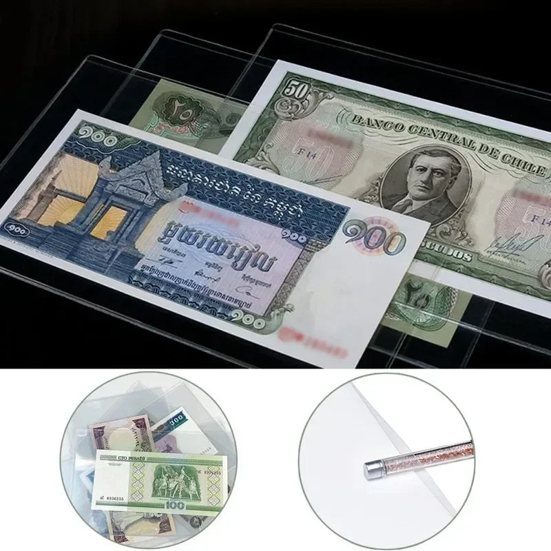 5/10Pcs Clear Hard Plastic Sleeve Clip Paper Money Notes Bills Holder 110*205MM Vue