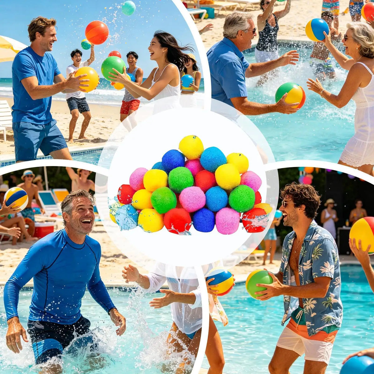 30PCS Splashing Water Balls FunReusable Absorbent Refillable Sponge Ball Colorful Water Fight Toy for Pool Beach Outdoor Summer Vue