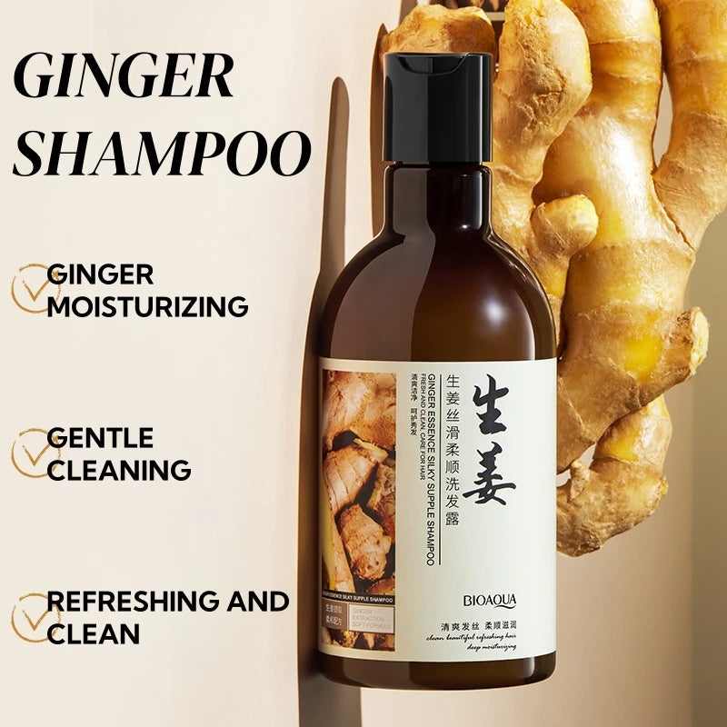 Ginger Silky Smooth Shampoo 250ml, Gently Cleanses Hair, Removes Dirt and Excess Oil, Moisturizes Hair, Helps Improve Dry and Frizzy Hair Texture, Leaves Hair Fresh and Flowing after Washing, Silky and Smooth, Suitable for Va Vue