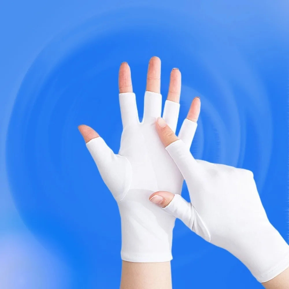 Half Finger Sunscreen Gloves Anti-UV Highly Elastic Riding Driving Vue White