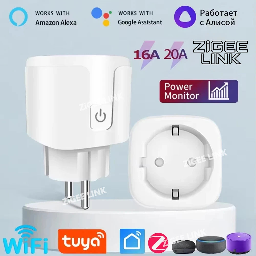 Smart Plug EU WiFi Socket 16A/20A Tuya Power Monitoring Smart Life APP Control Remote Timer Voice Control Alexa Google Home Vue