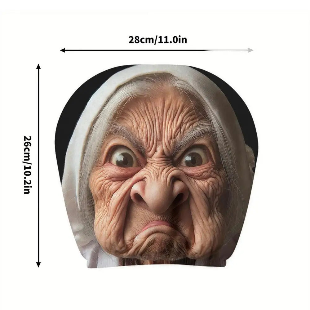 Funny Headrest Covers 2 Pieces Granny Face Print Elastic Universal Fit for Car SUV Sedan Truck Driving Road Trip Daily Commute Vue 2pcs