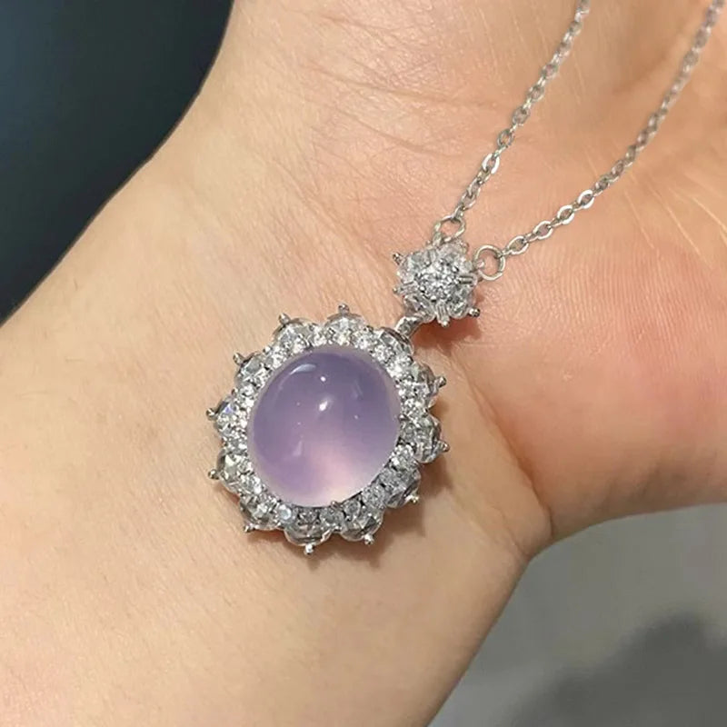 Huitan Purple Opal Cubic Zirconia Flower Pendant Necklace Pendant Necklace Vue
