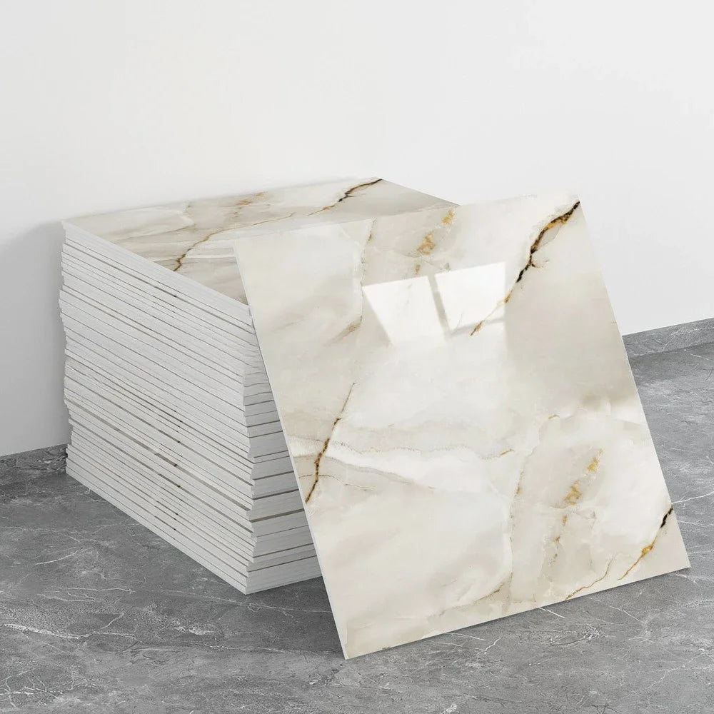 10PCS 30X30CM Faux Marble Wall Sticker Waterproof Oil Proof Self Adhesive for Kitchen Bathroom Tile Countertop Refurbishment Vue 30X30CM Beige-10PCS