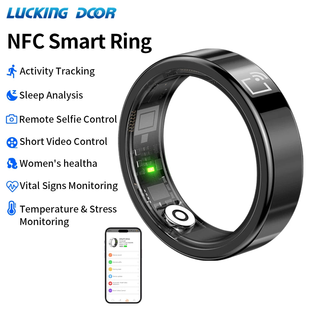 IP68 Waterproof Ceramic NFC Smart Ring Door Access Control Sleep Sports Health Tracking Minimalist Wearable Smartlife Key Ring Vue