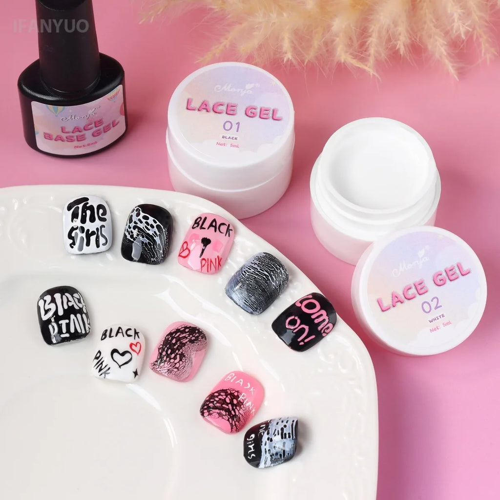 8 Colors Nail Poke Art Glue Lace Hole Bubble Wave Ocean White Black Colorful Nail Hollow Painting Gel Soak Off Varnish UV LED Vue