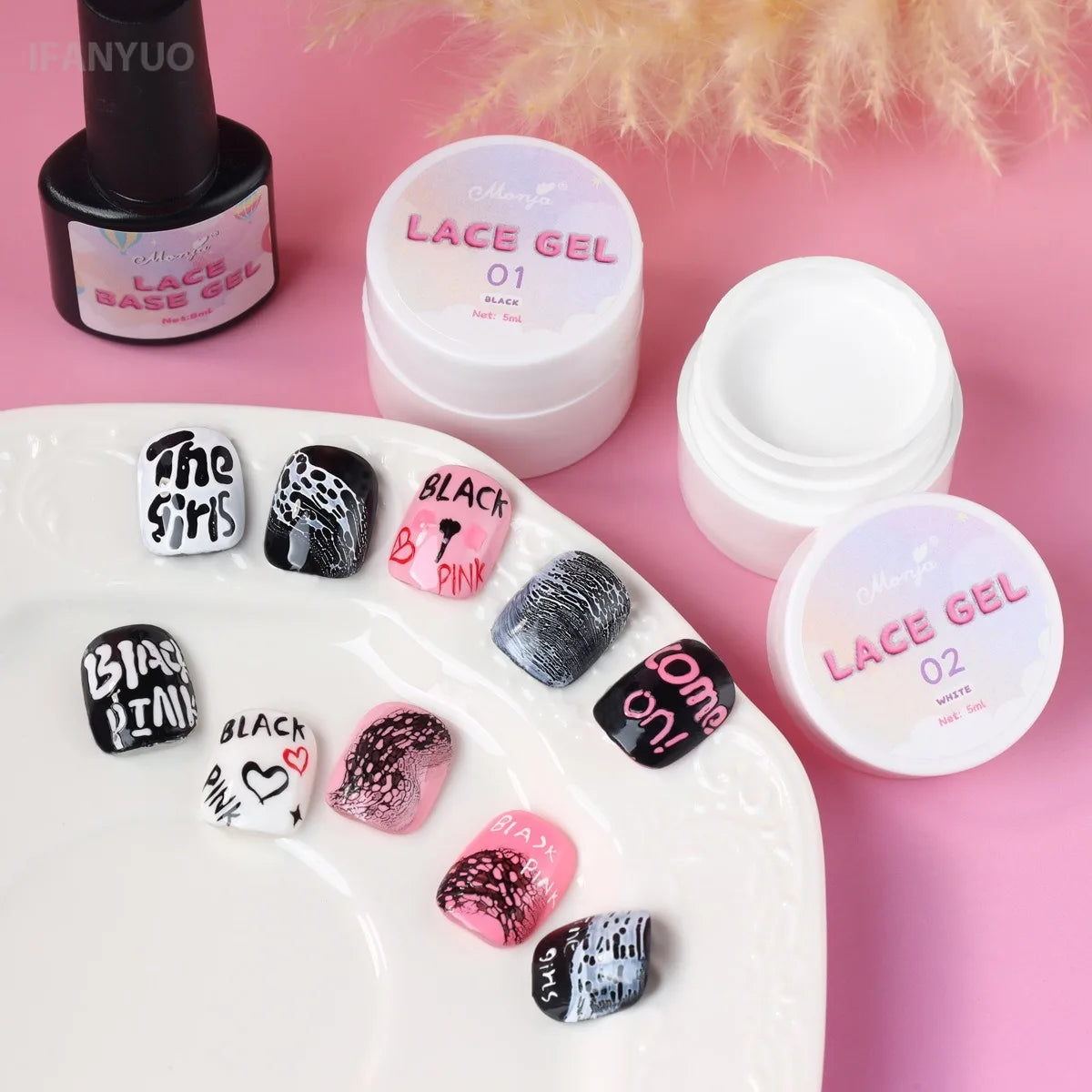 8 Colors Nail Poke Art Glue Lace Hole Bubble Wave Ocean White Black Colorful Nail Hollow Painting Gel Soak Off Varnish UV LED Vue