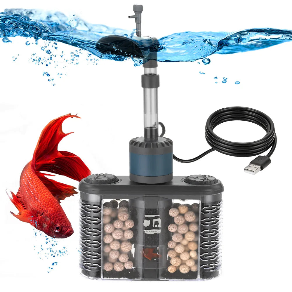 3-in-1 Aquarium Filter Fish Tank USB Multi Functional Built-in Filter Adjustable Electric Oxygenating Wave Generating Filter Vue