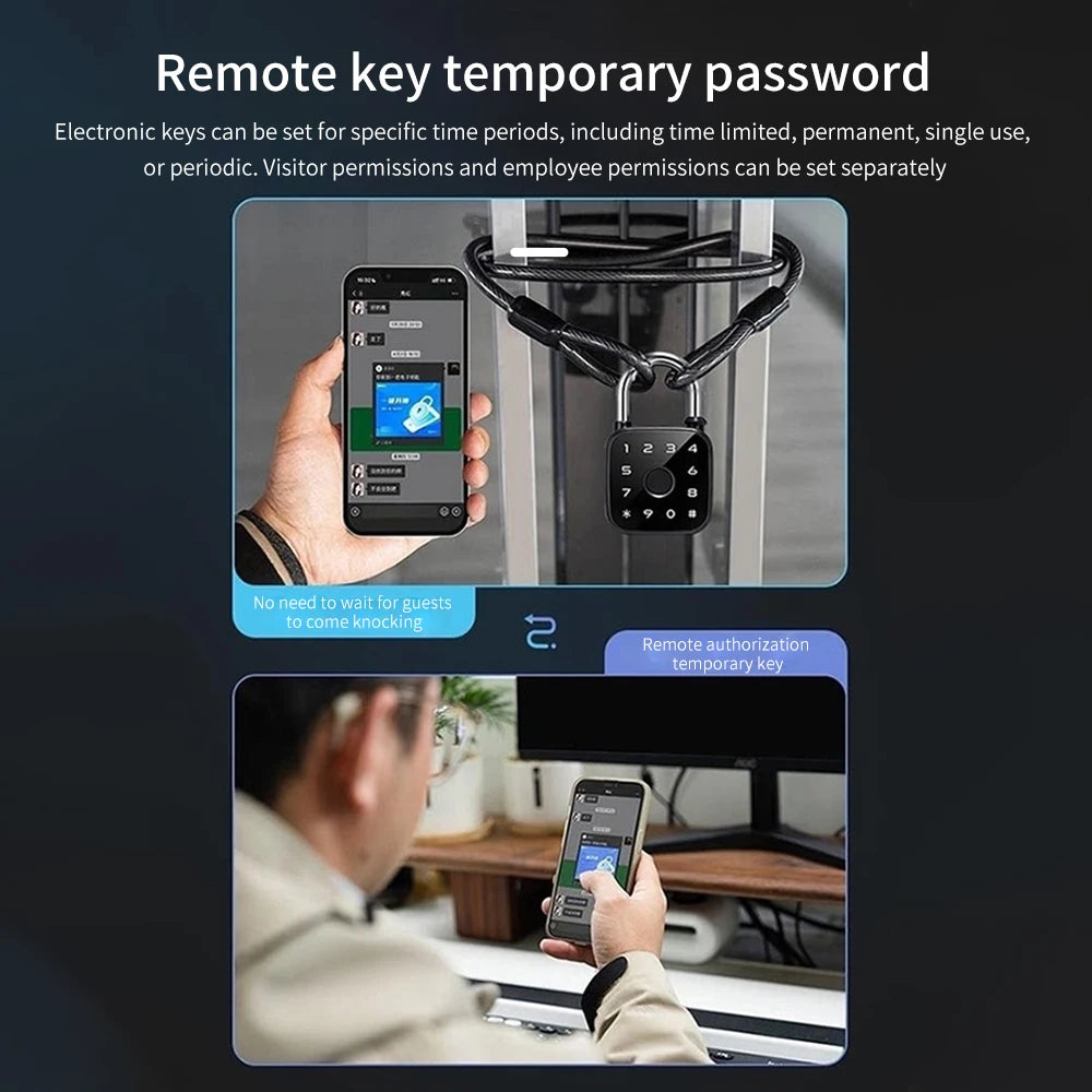 Bluetooth Smart Padlock Aluminum Alloy Fingerprint Password RFID Card Mechanical Key Unlock ElectronicLock For Gym LockerCabinet Vue