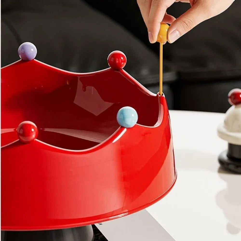 Large Capacity Fruit Bowl with Fork Detachable Crown Design Snack Plate High Legged Draining Water Fruit Serving Plate Vue
