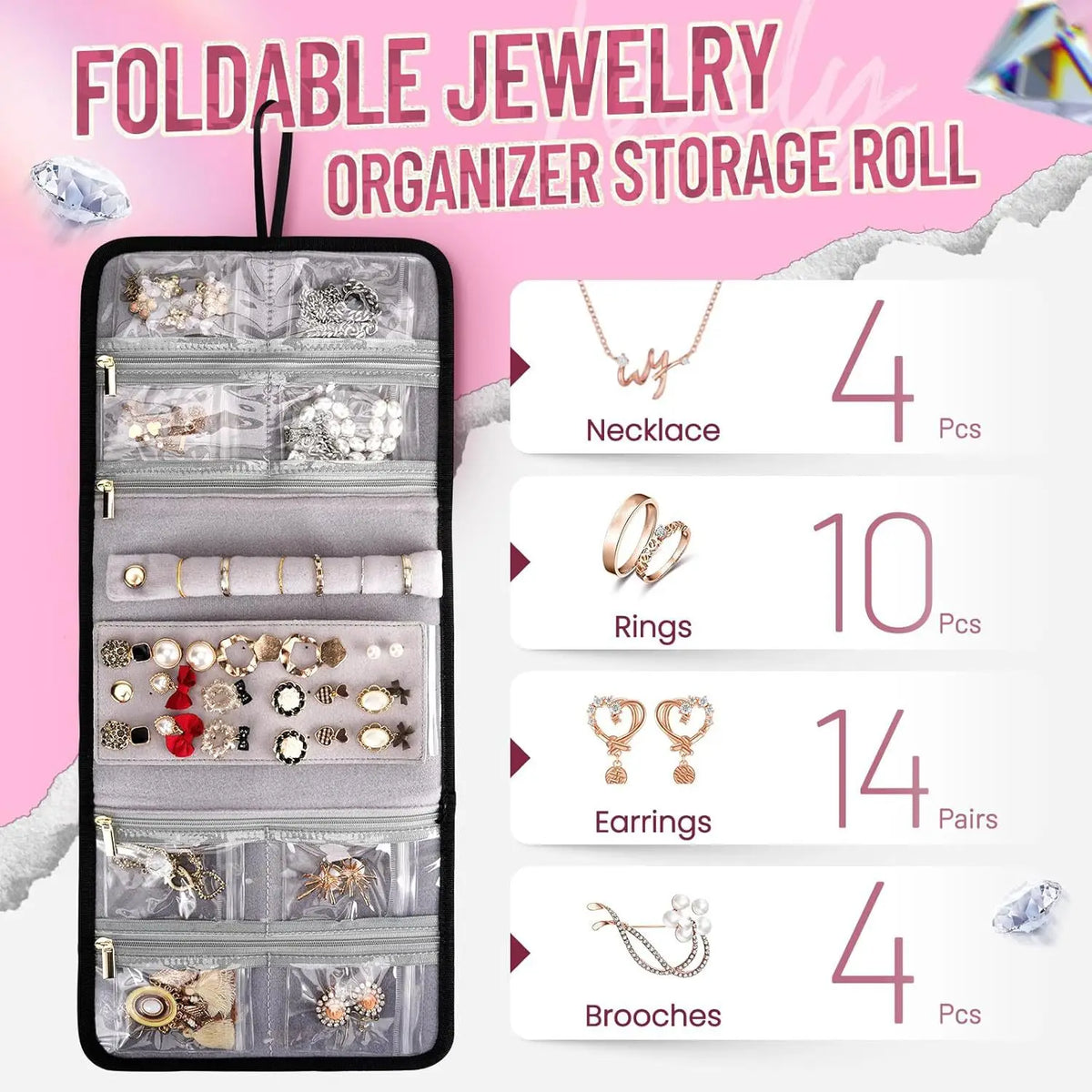 Travel Makeup Bag Large Capacity Storage Bag 4 Detachable Boxes 1 Jewelry Sorting Roll Multiple Storage Bags Makeup Bag Vue