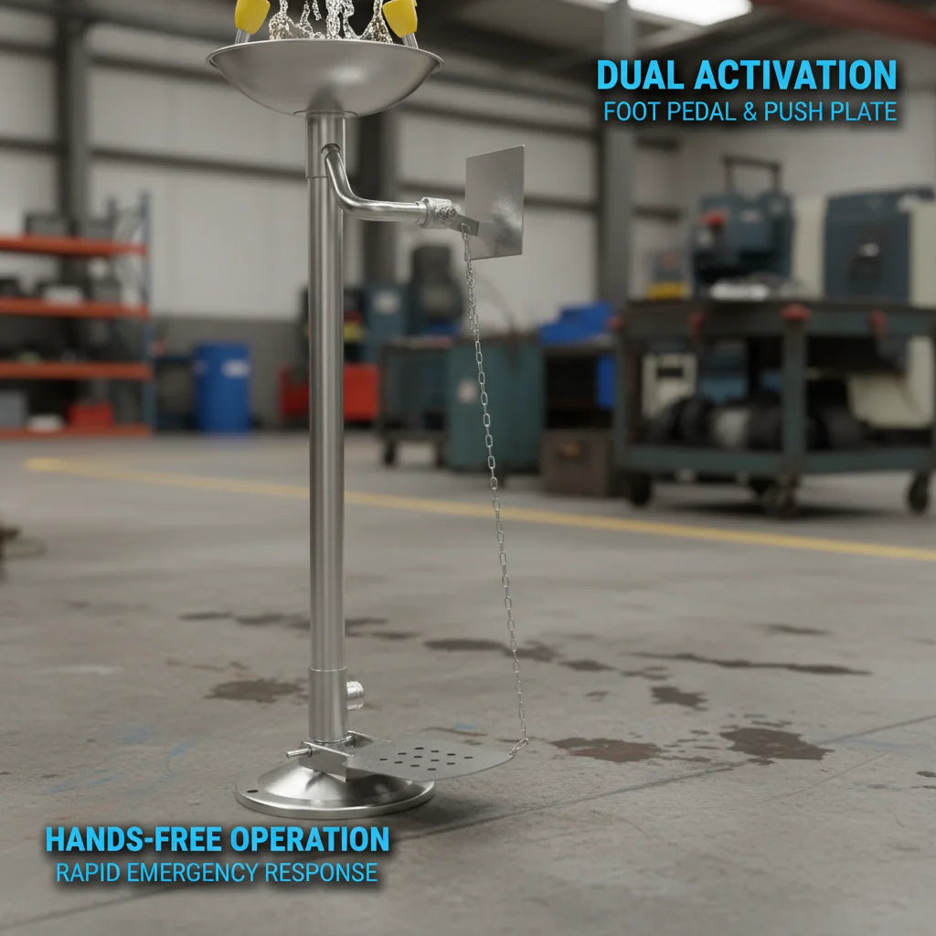 304 Stainless Steel Eyewash Station Foot Pedal – ANSI Compliant Emergency Eyewash Station Vue