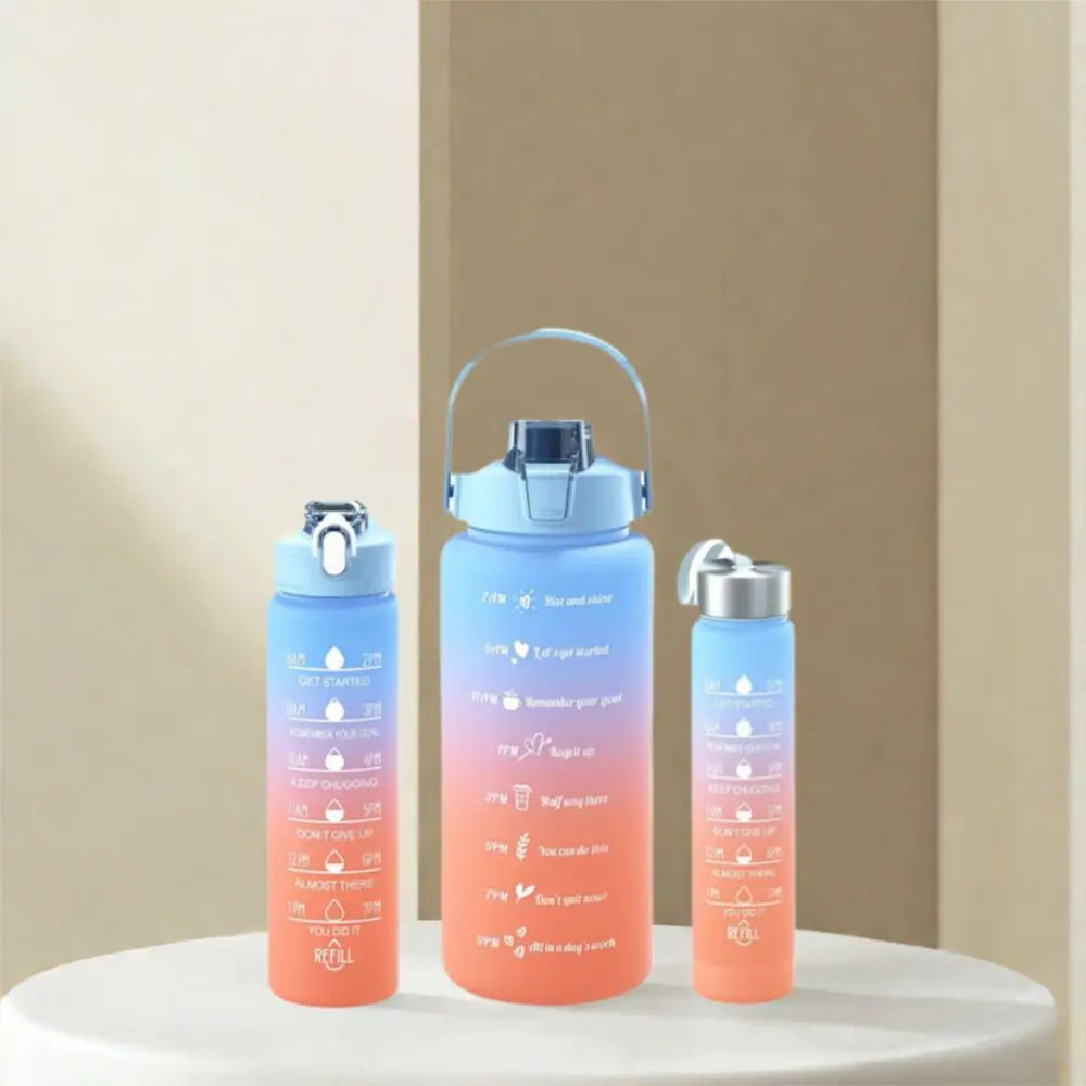 3Pcs Set Large Capacity Gradient Color Sport Water Bottle Leakproof Plastic Gym Straw Cup with Time Marker Water Cup Office Vue