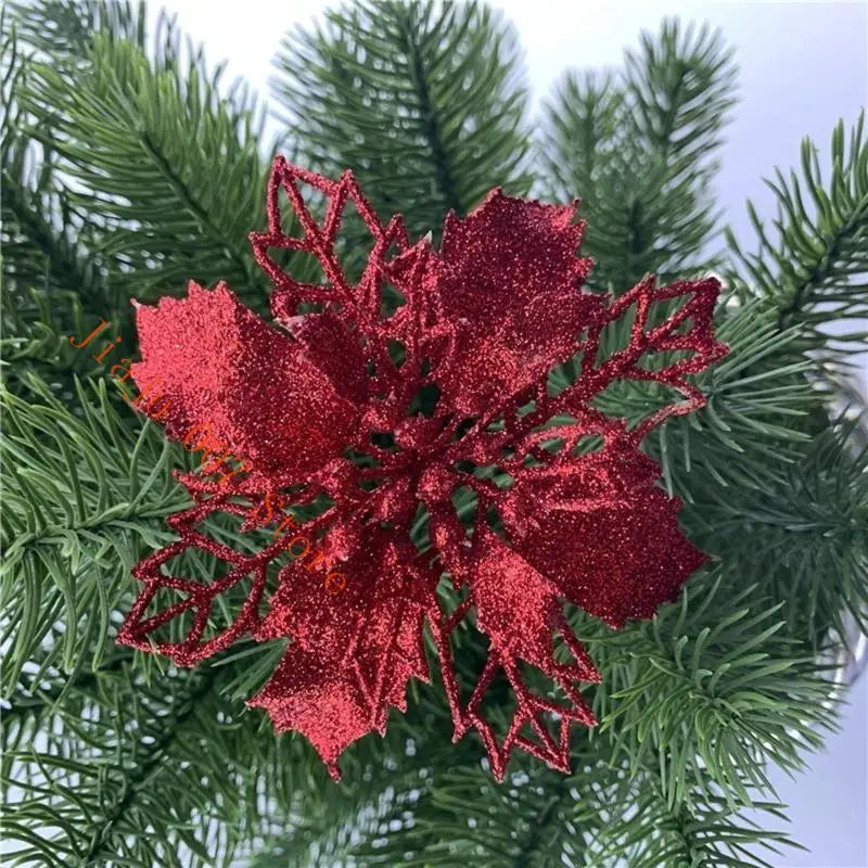 10-Pack Glitter Artificial Flower Christmas Tree Ornaments 11cm Christmas Tree Ornaments Vue