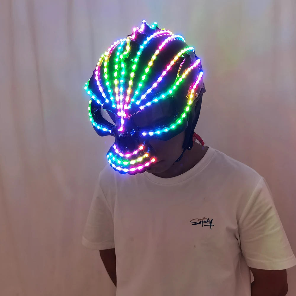 Unicorn LED Helmet Full Color Lighting Waterfall Effect Mask Glowing Robot Suit Racing Hat Party Dress Accessory Monochrome Vue