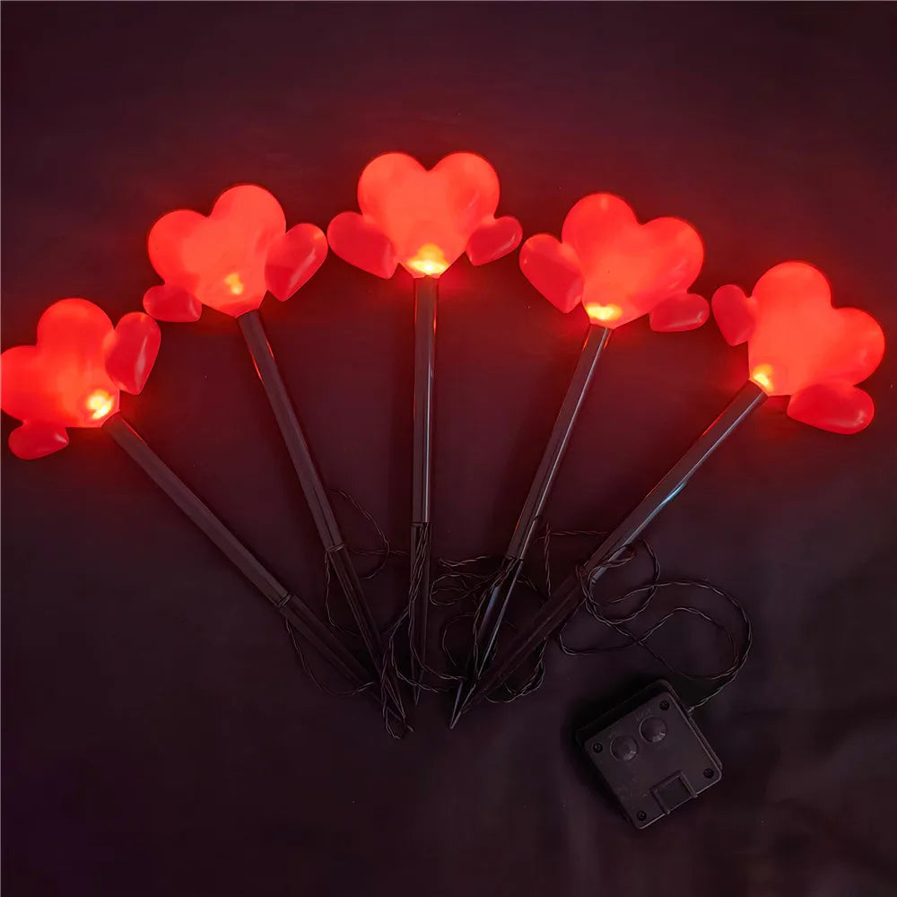 5pcs Solar-Powered Love Lights Outdoor Valentine's Day LED Lights Garden Decorations Pathway Lights Ground Plug Light N002 Vue