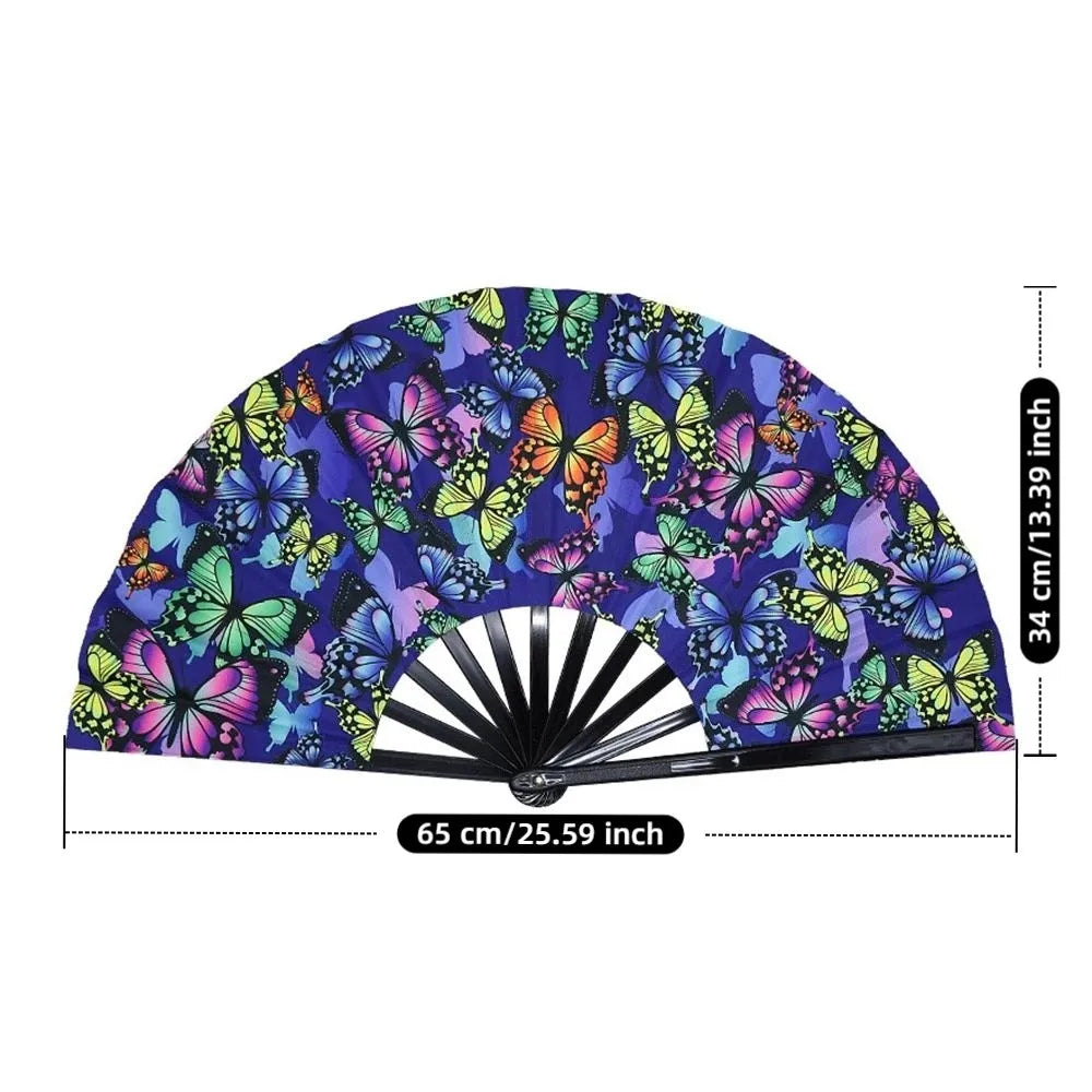33cm Rave Hand Fan Fluorescent Folding Large Folding Hand Fan Holographic Gradient Colorful Portable Handheld Fan Carnival Vue