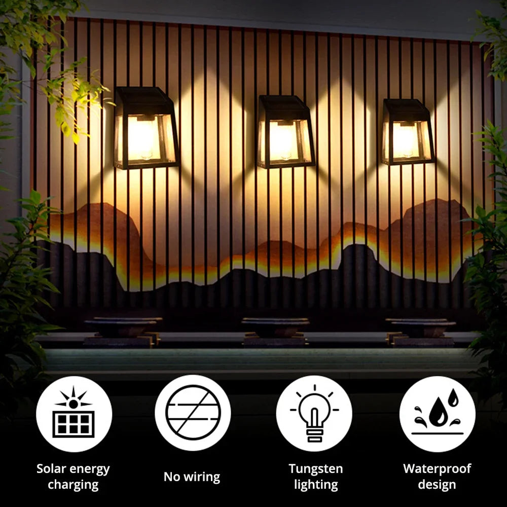 1-10PCS Solar Garden Wall Lantern Outdoor Waterproof Tungsten Filament Glow for Courtyard Fence Decorative Exterior Lighting Vue