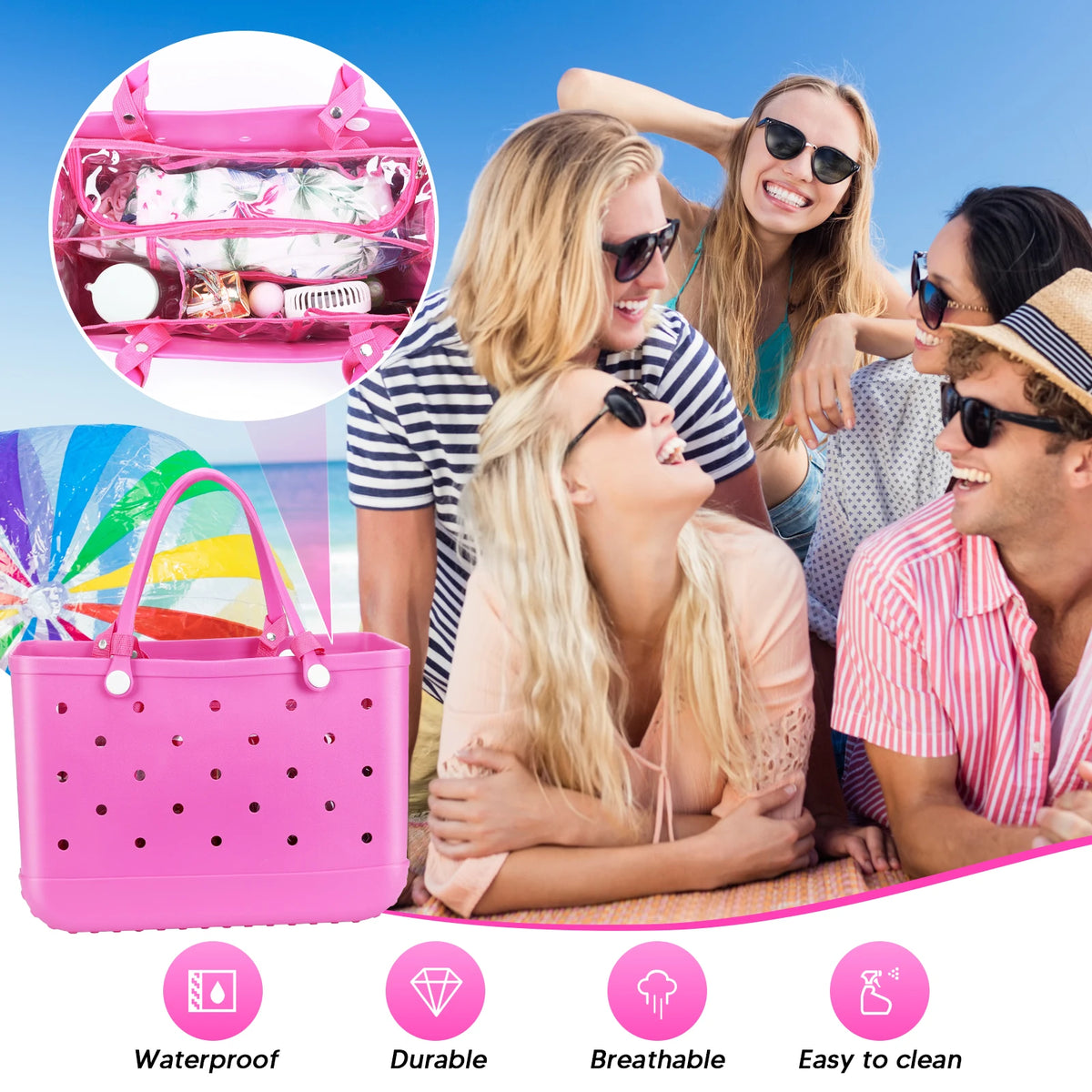 Beach Tote Organizer Insert – 8 Pockets, Zipper & Clips Tote Bag Organizer Vue