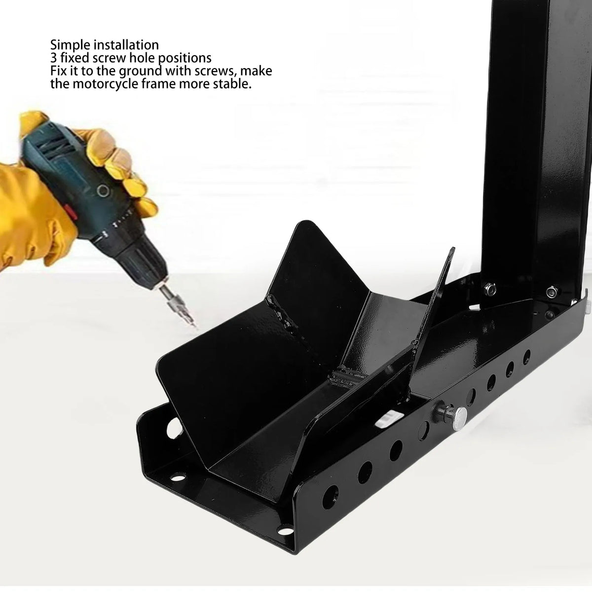 The motorcycle front wheel chock is suitable for cruisers sportbikes and dirt bikes with wheel diameters ranging from 8 to 24 Vue