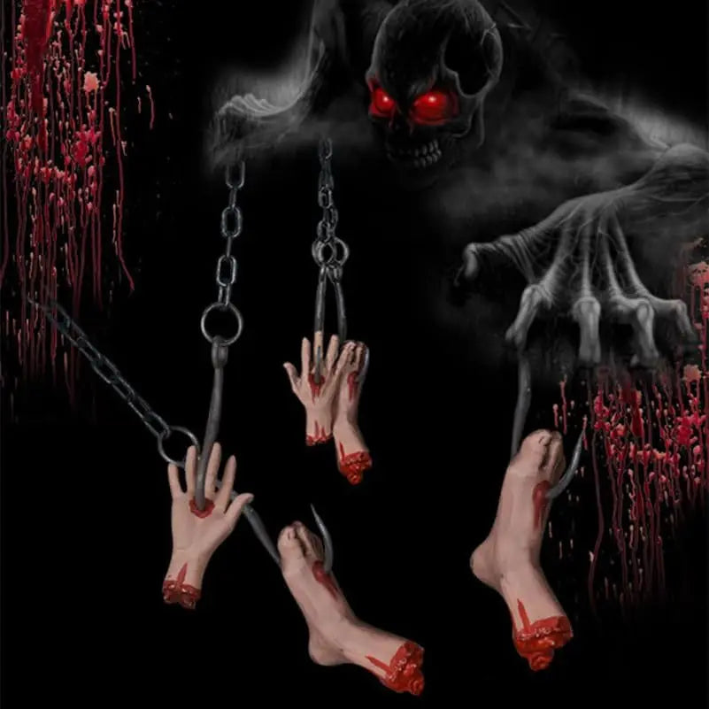 1-3PCS Halloween Terrifying Chain with Hand Hook Foot Hook Head Hook for Haunted House Escape Room Garden Decoration Spooky Vue