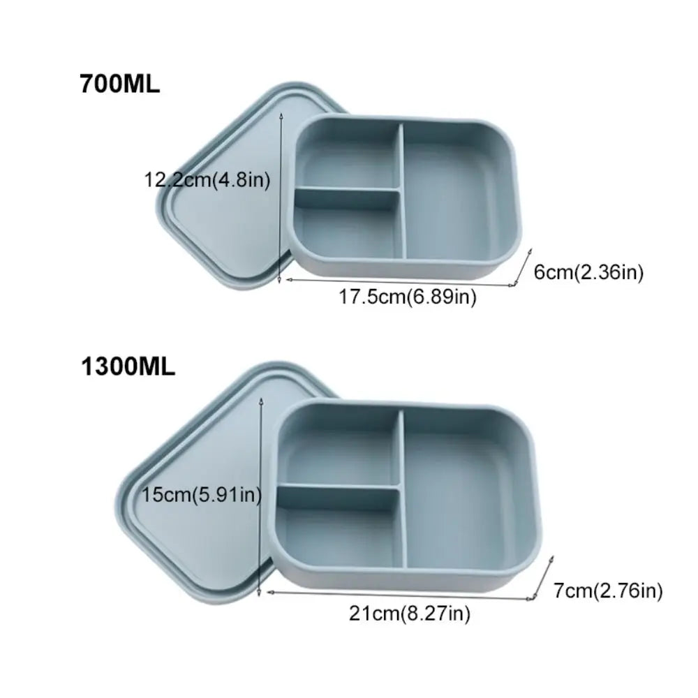 3 Compartments Silicone Lunch Box Rectangular Heat Resistant Food Container Microwavable Lunch Container School Vue