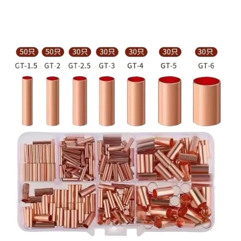 125/250/414/578Pcs Non Insulated Electrical Butt Terminal Assortment Kit Wire Ferrules Set 7 Size Copper Crimp Connector Vue