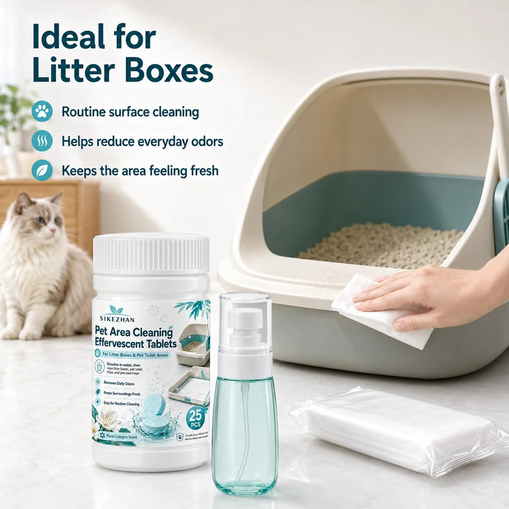 Pet Area Cleaning Effervescent Tablets 25pcs Odor Control for Cat Litter Box Pet Toilet Tray Surfaces Fresh Scent Cleaning Tabs Vue