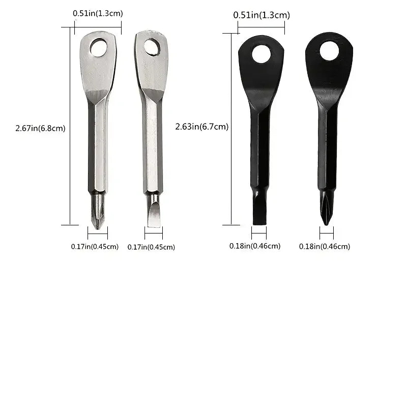 2Pcs Keychain Screwdrivers Black Silver,Steel Portable Screwdriver Head, Mini Hand Tool for Car Bicycle Motorcycle Repair Vue