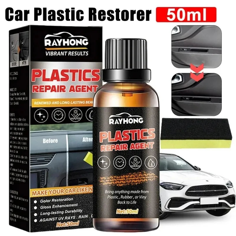 50ml Car Plastic Restorer Back To Black Gloss Auto Plastic Renovation Agent Restoring Liquid Car Refurbishment Cleaning Agent Vue