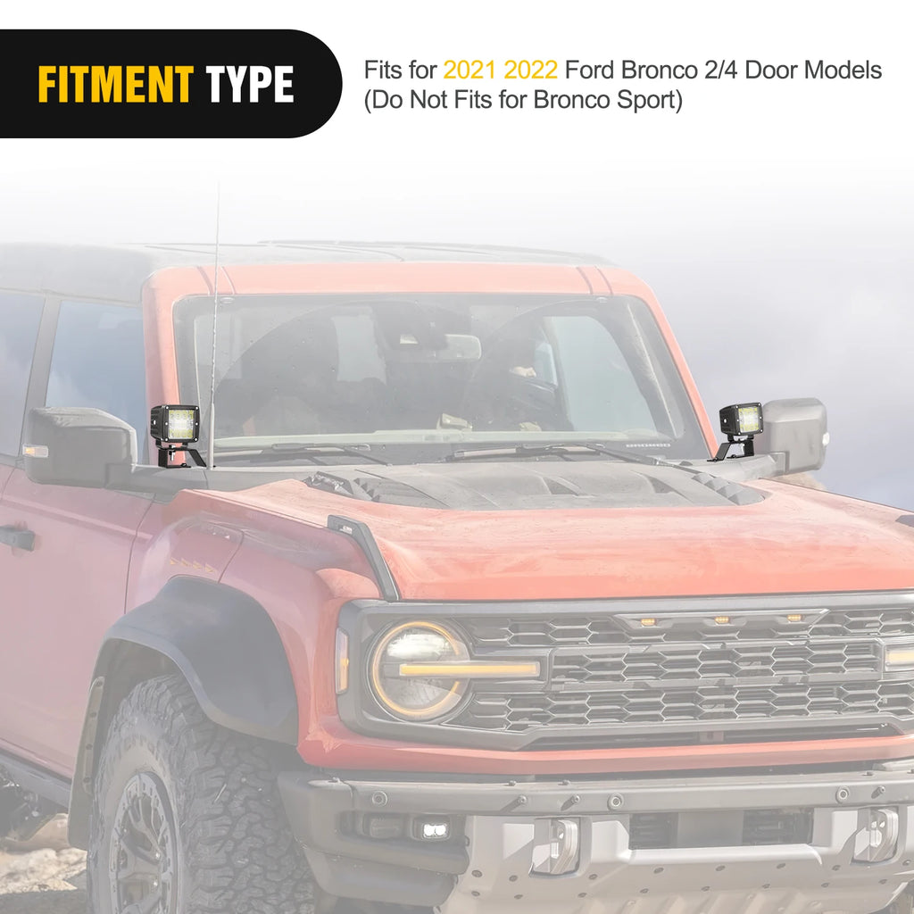 Nilight 2PCS Lower Windshield Hinge Mounting Brackets A-Pillar Brackets for Offroad LED Fog Light Pods for 2021 2022 2023 2024 2025 2026 Ford Bronco Vue