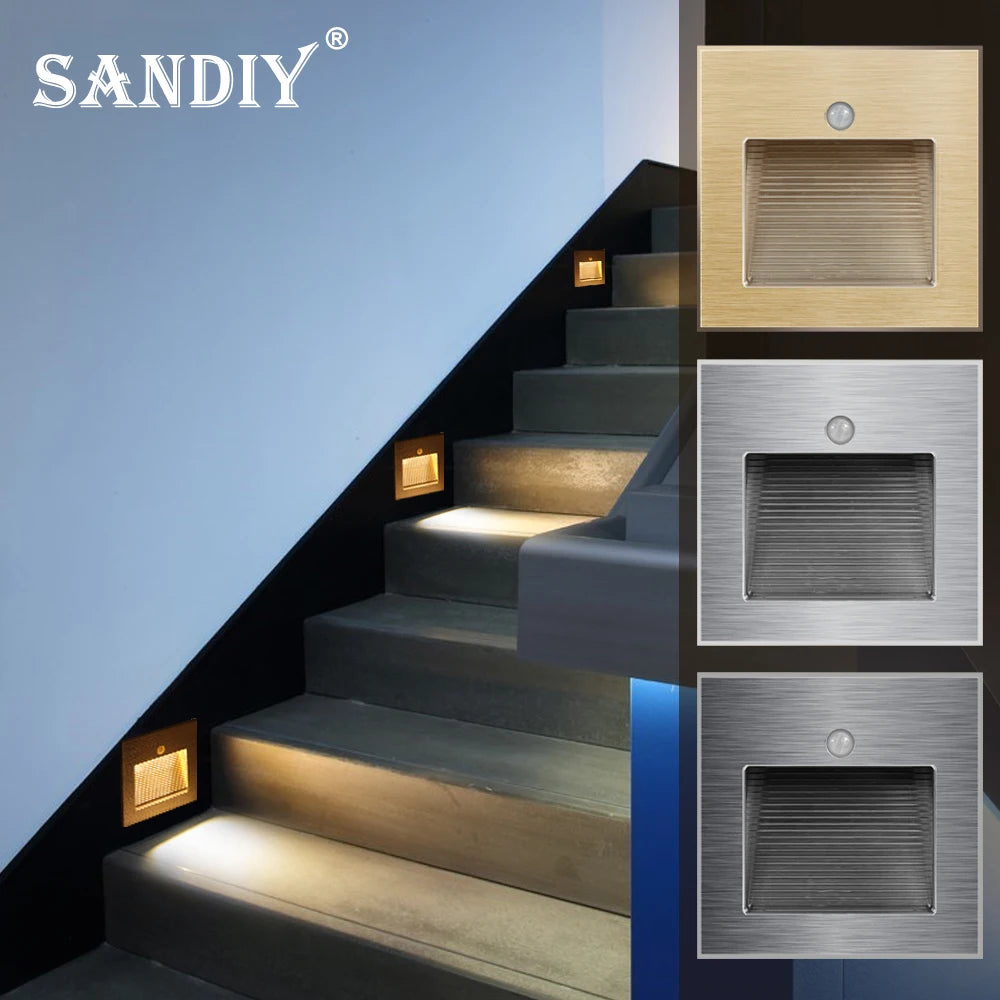 SANDIY 3W Recessed LED Wall Lamp PIR Motion Sensor Step Light Recessed LED Wall Lamp Vue