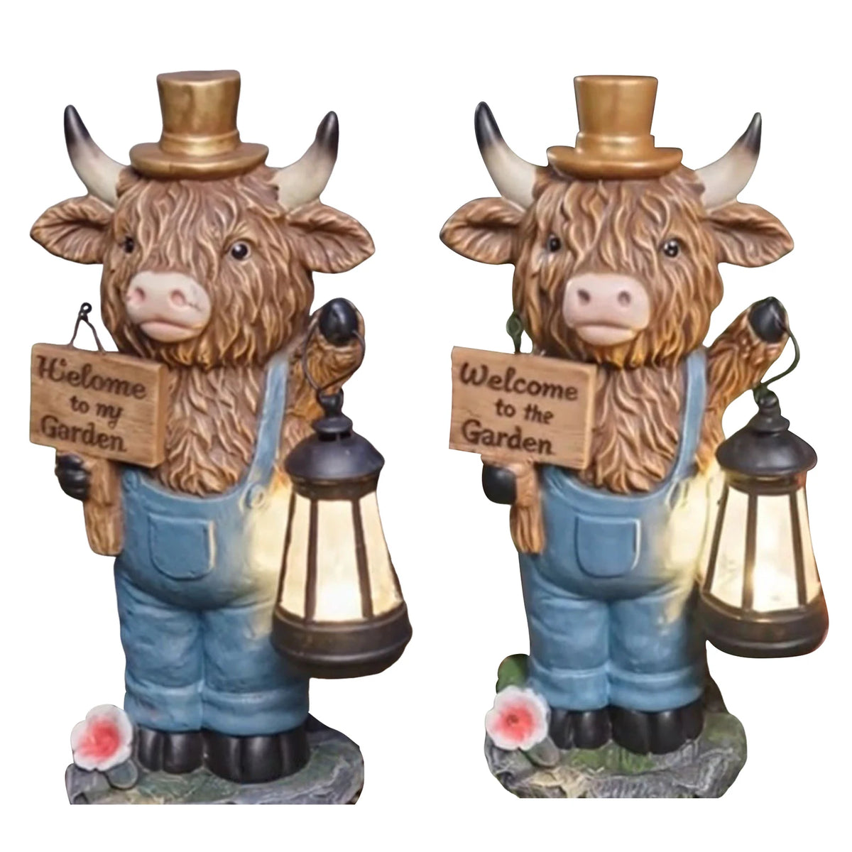Highland Yak Garden Lantern Statue | Resin Welcome Sign Figurine Garden Statue Figurine Vue