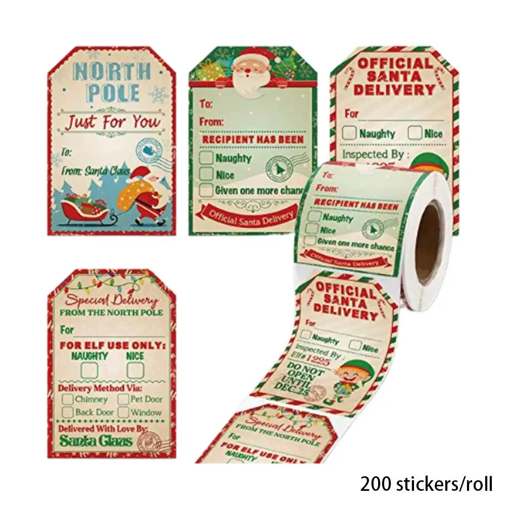 200-Piece Christmas Sticker Set Instant Gift Envelope Decor Self-Adhesive Holiday Labels For Parties Bakery Boxes DIY Joy Gifts Vue style B