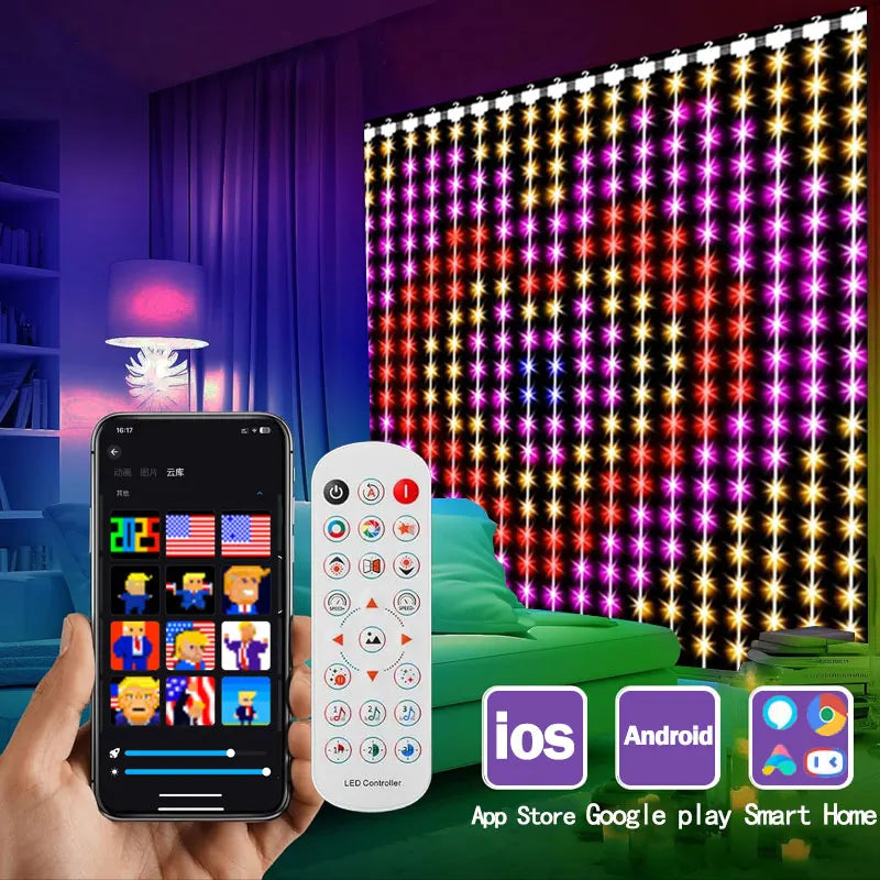 400LED RGB Smart Curtain Lights with Music,App Controls and Remote,LED Party Lights for Wedding/Valentine's Day/Birthday Vue