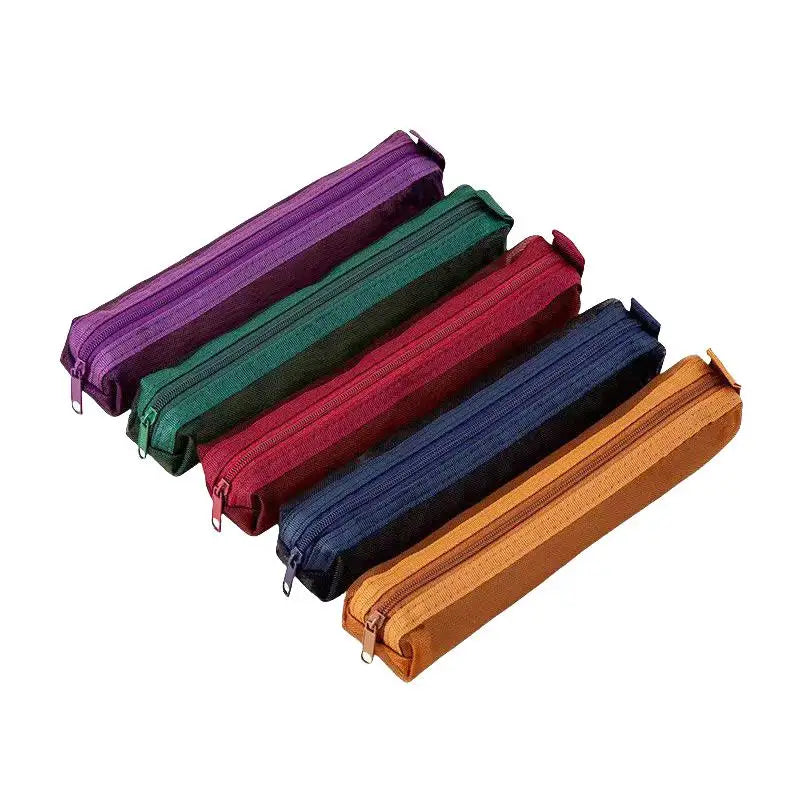 1/5Pcs Vintage Solid Color Mesh Pencil Case Portable Stationery Storage Pouch School Stationery Supplies Student Gifts Vue