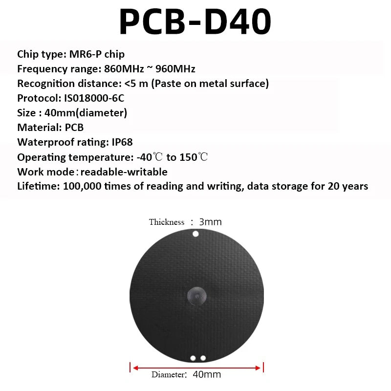 5PCS IP68 Waterproof Long Range RFID UHF Anti-Metal Tags 860-960mhz High-Temperature Resistant And ISO18000-6C PCB Tags Sticker Vue
