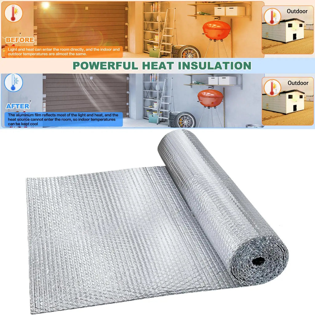 Reflective Foil Insulation Double-Sided Radiant Barrier Roll Thermal Insulation Sheet for DIY RV Roof Garage Door Attic Home Vue