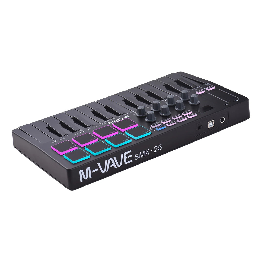 MIDI Keyboard Controller Beat Maker Machine Rechargeable 25 Keys MIDI Keyboard Portable Arranging Strike Pad RGB Backlight MIDI Vue