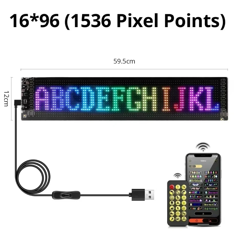 LED Eyes for Truck Windshield DIY Programmable LED Matrix Panel with Bluetooth APP & Remote Control for Truck/Windshield Vue 16x96pixels