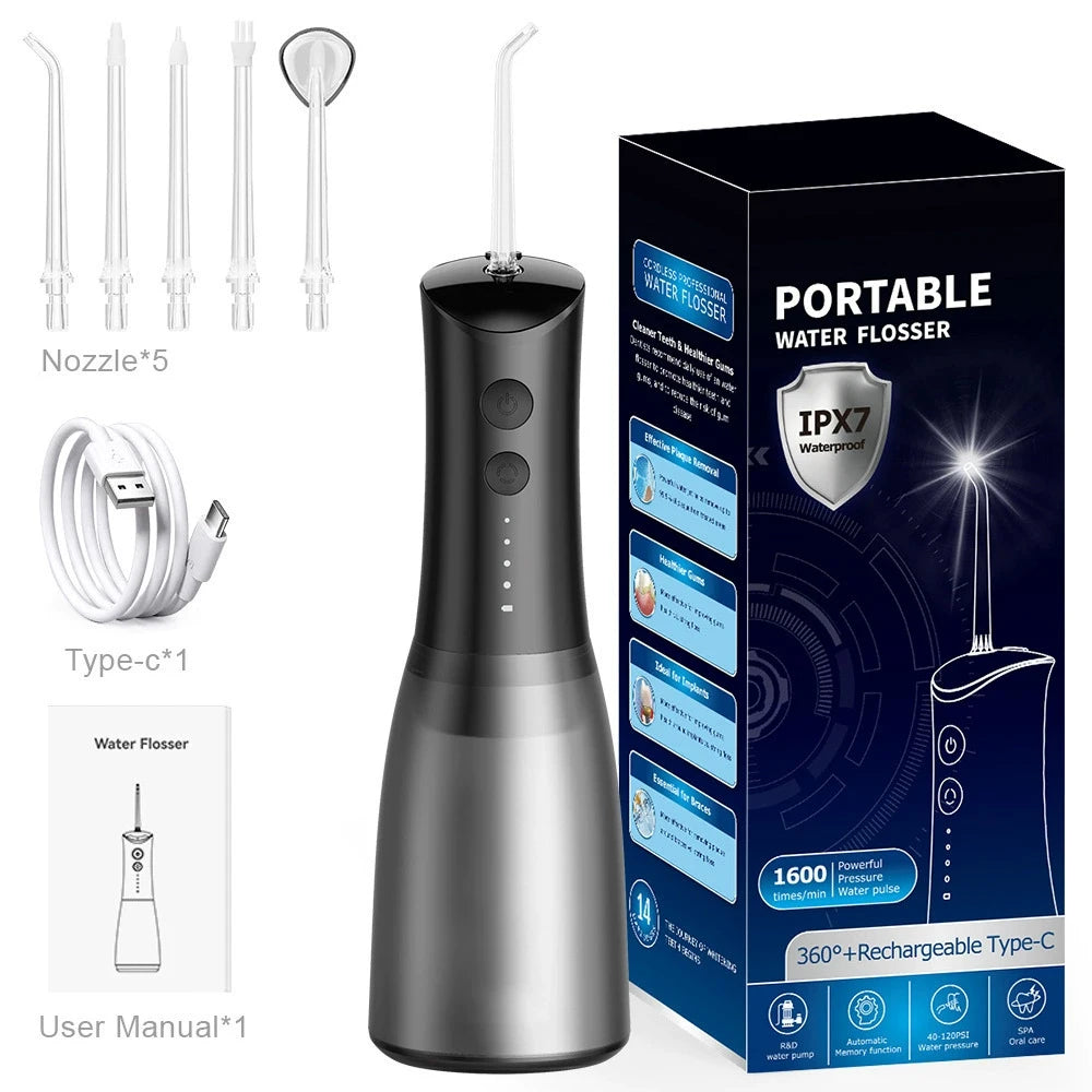 Portable Oral Irrigator Water Dental Flosser Teeth Picks Rechargeable 360ml Mouth Washing Machine 5 Nozzles Waterproof Oral Care Vue
