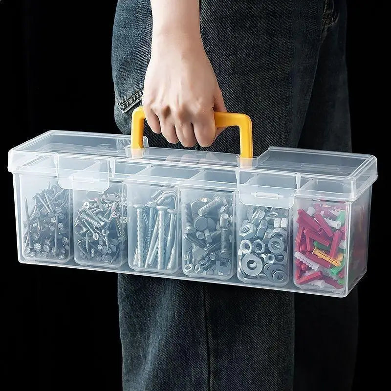 Multi Compartment Transparent Hardware Tool Storage Box Portable Plastic Organizer Case for Office DIY Workshop Vue