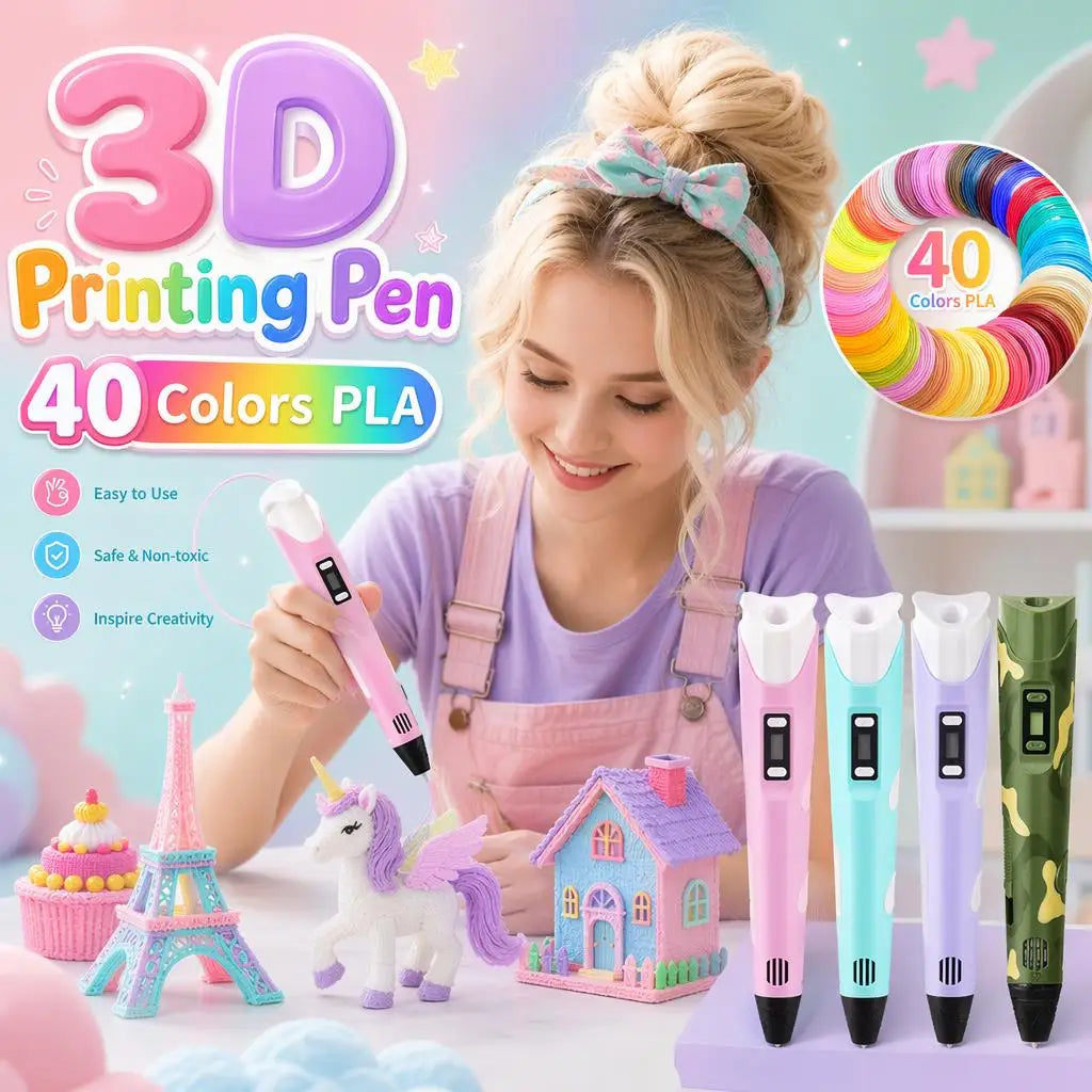 40 Colors 3D Printing Pen Kids 1.75mm PLA Filaments Children 3D Doodle Pen DIY Drawing Pens Boys Girls Birthday Gifts Vue