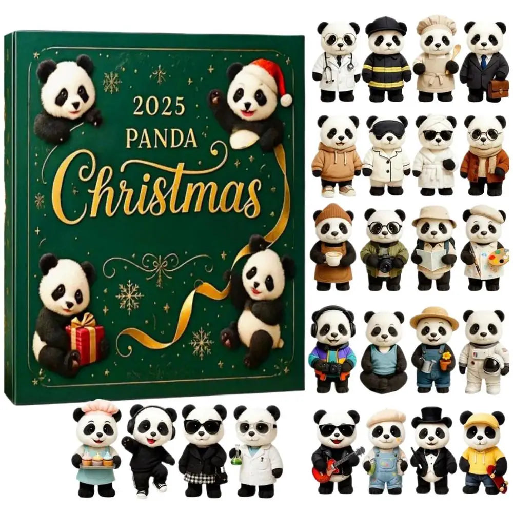 Panda Christmas Countdown Calendar - 24 Days Flat Panda Ornament Advent Calendar for Wall, Desk, Tree, Gift for Kids, Teens Vue Green L