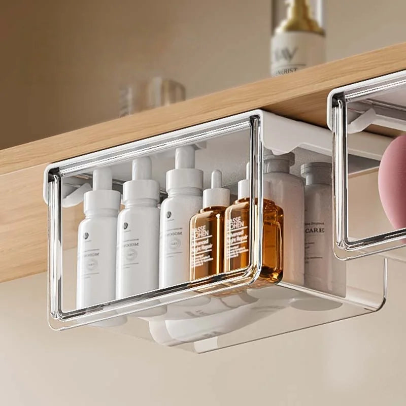 Plastic Drawer Style Storage Box Self Adhesive Large Capacity Makeup Storage Container Transparent Space Saving Vue