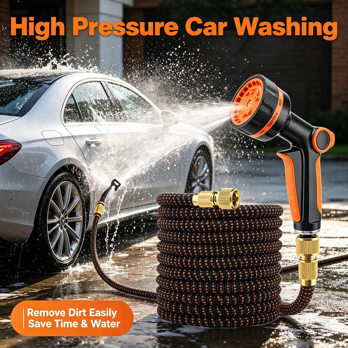Expandable Garden Hose 50FT with 10 Spray Patterns Retractable Magic Water Hose Kit High Pressure for Car Wash Garden Watering Vue