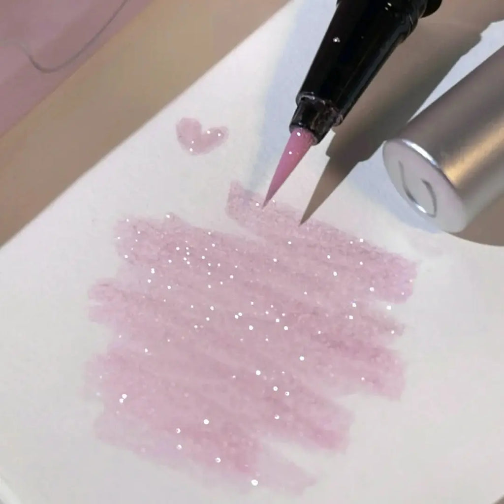Korean Shimmer Eyeliner Pen Rose Pink Sparkle Waterproof Under-Eye Brightening Pencil Cute Student Look Vue 02