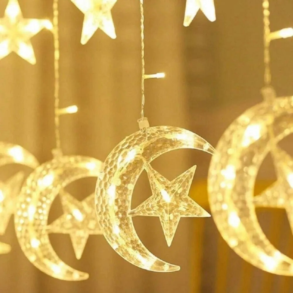 1PC 3.5M120LED Moon&Star LED curtain light,powered by 3AA batteries(excluding batteries),used for Ramadan room decoration Vue