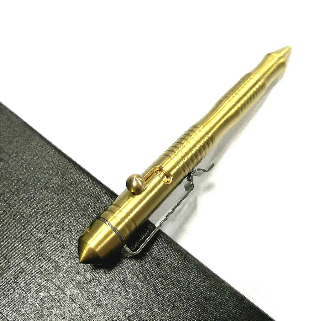 High Quality Brass Self-Defense Tactical Pen Bolt Switch Ball Point Writing Pen For Outdoor Camp EDC Tool Gift Box Vue
