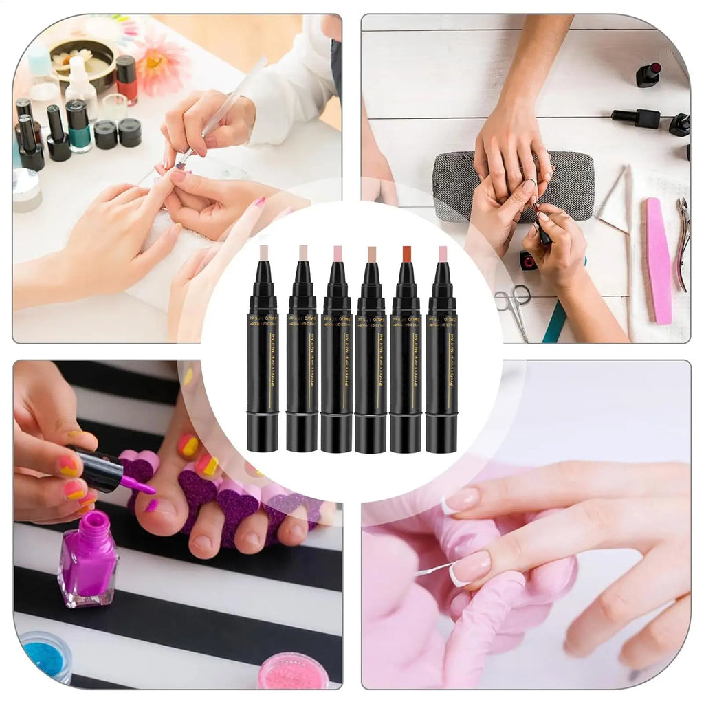 6pcs Nail Pen 3in1gel Nail Varnish Pens Quick-Dry Long-Lasting Graffiti Painting Brush for Manicure Salon Pedicure Beginners Vue